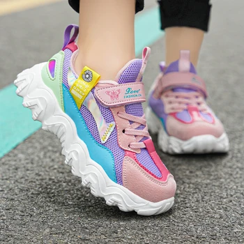 Çocuk Ayakkabıları Kız Ayakkabı Örgü Nefes Çocuk spor ayakkabı Moda Pembe Rahat Günlük Koşu Tenis Sneakers Kızlar için 2021