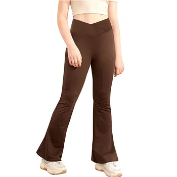 Çocuk Kız Tayt Yoga Spor Dans Pantolon Moda Düz Renk Yüksek Bel Alevlendi Pantolon çocuk Rahat Çan Dipli