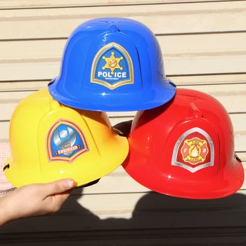 Çocuklar İtfaiyeci Şapka Çocuk Cadılar Bayramı Cosplay İtfaiyeci Plastik Kask Erkek Oyunculuk Sahne Parti Rol Oynamak Polis Mühendisi Kapaklar
