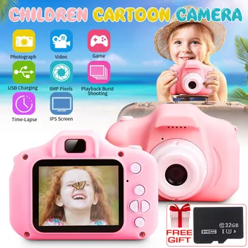 Çocuklar Kamera Çocuk dijital kameralar Kızlar için Oyuncaklar 1080P 2 İnç Yürümeye Başlayan Video manyetik dönüşlü dünya Çocuklar için 32GB SD Kartı Destekler