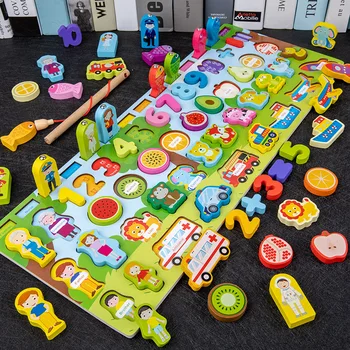 Çocuklar Montessori Eğitim Ahşap Matematik Oyuncaklar Çocuk Meşgul Kurulu Sayısı Şekil Renk Maç Balıkçılık Bulmaca öğretici oyuncaklar Hediyeler