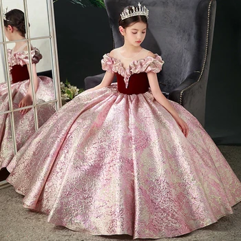 Çocuklar Pageant Elbise Kızlar için 2 6 İla 8 10 14 Yıl Çocuk uzun elbise Parti Akşam Zarif Lüks Elbisesi Resmi Durum Rop