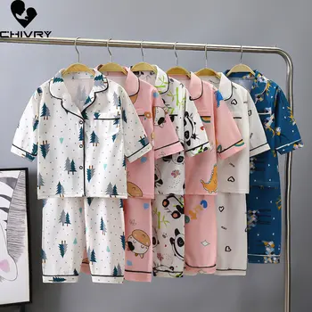 Çocuklar Yaz İnce Pijama Yeni Erkek Kız Karikatür Üç çeyrek Kollu Yaka Gömlek Üstleri Pantolon ile Bebek Kız Ev Tekstili Loungewear