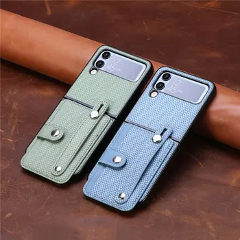 Çok fonksiyonlu Kart cüzdan Telefon samsung kılıfı Galaxy Z Flip 5 Bilek Kayışı Gizli Braketi anti-düşme koruma kapağı