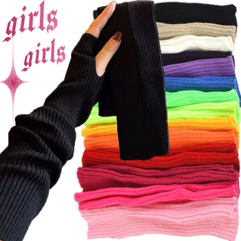 Şeker Renk Kol İsıtıcı Uzun Parmaksız Eldiven Kadın Kızlar Y2K Punk Gotik Örme Eldivenler Eldiven Eldiven Rahat Yumuşak Kol Kollu